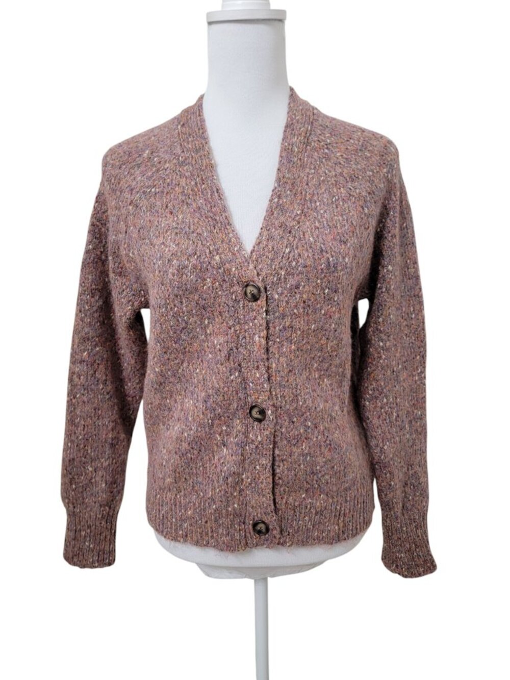 Stitches & Stripes Size S "Autumn Marl" Mauve Marled Color Wool Blend Cardigan